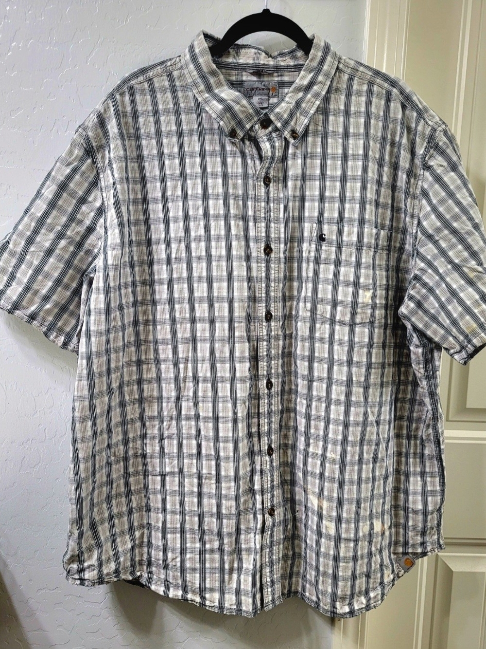 Carhartt Men's Short-Sleeve Button-Down Plaid Shirt - Black White & Gray 3xl